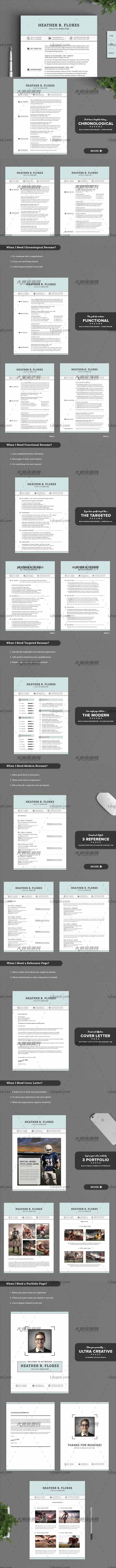 21 in 1 Timeless Resume CV Pack,个人简历模板(INDD/DOCX/PSD)